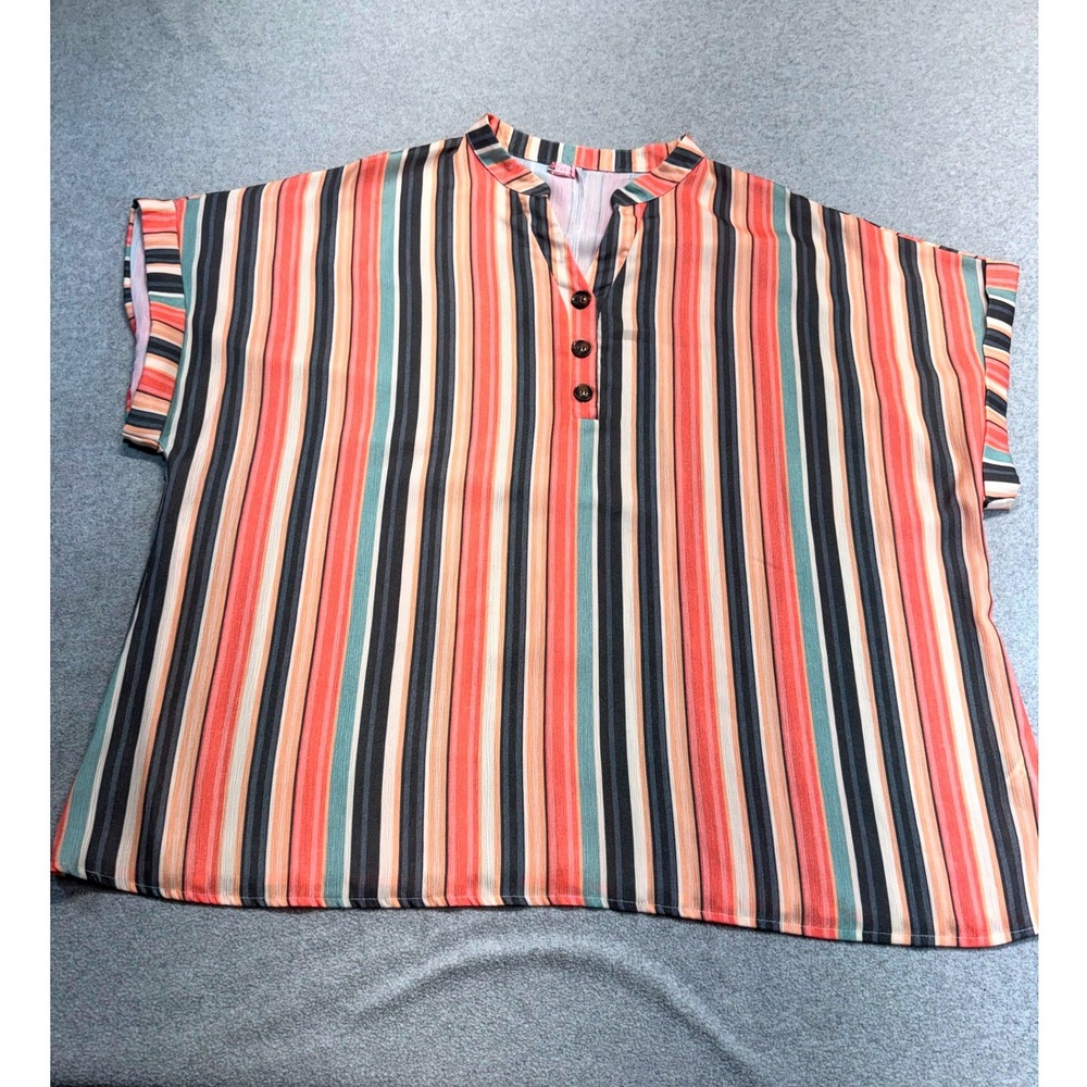 SHEIN Curve 4XL Multicolor Striped Blouse Dolman Sleeve Henley Plus Size Top